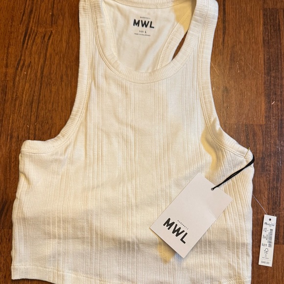 Madewell Ivory Ribbed Crop Racerback Tank Top - Picture 2 of 6